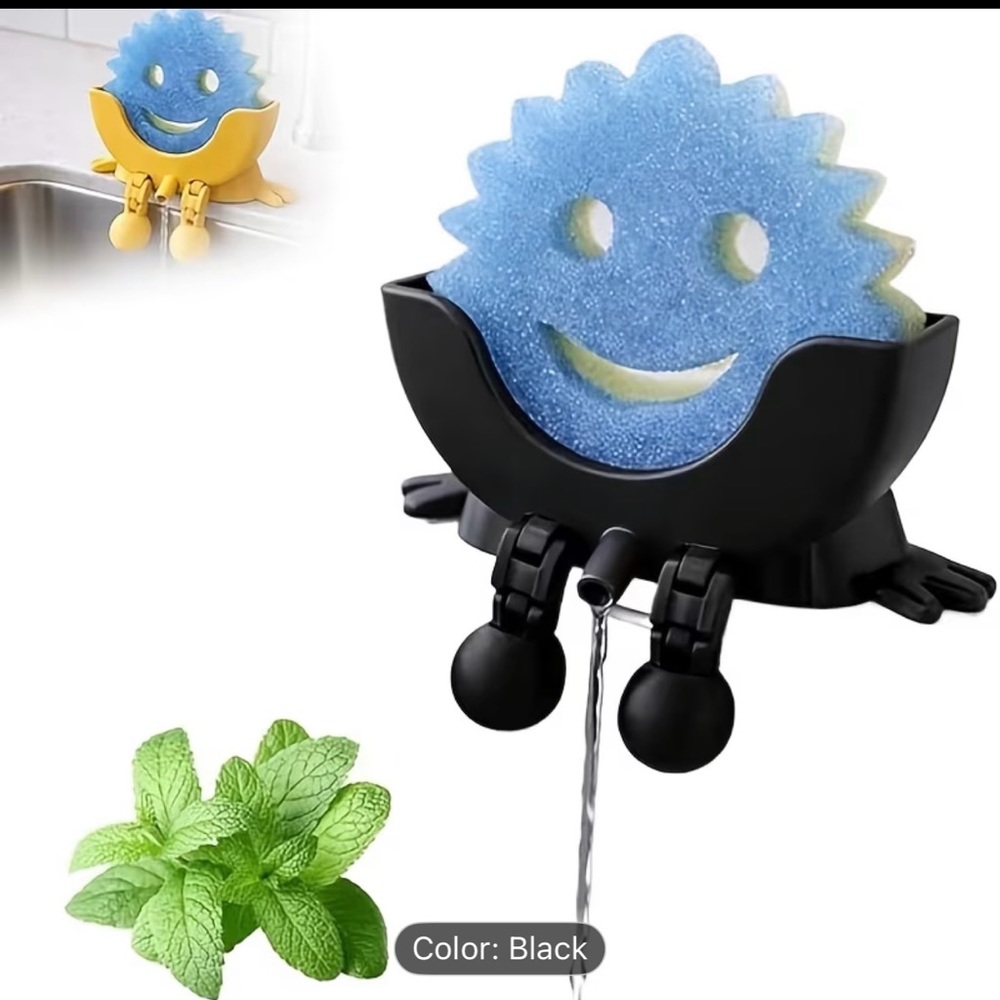 Black and Blue Smiley Face Sponge Holder